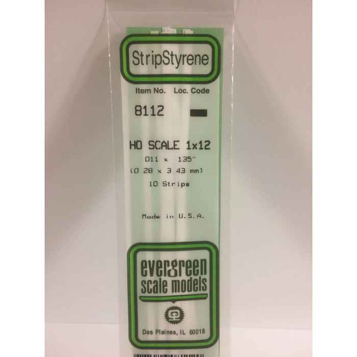Evergreen 8112 HO Scale Strips 1 x 12 0.3 x 3.4 x 350 mm (0.011 x 0.135 x 14 in)