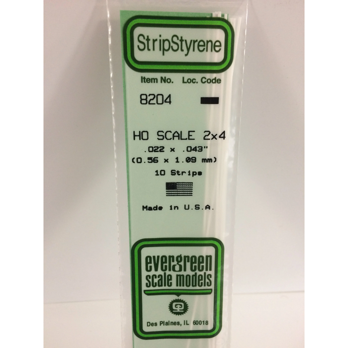 Evergreen 8204 HO Scale Strips 2 x 4 0.6 x 1.1 x 350 mm (0.022 x 0.043 x 14 in)