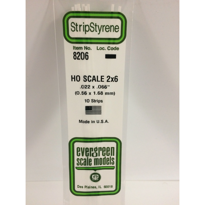 Evergreen 8206 HO Scale Strips 2 x 6 0.6 x 1.7 x 350 mm (0.022 x 0.066 x 14 in)