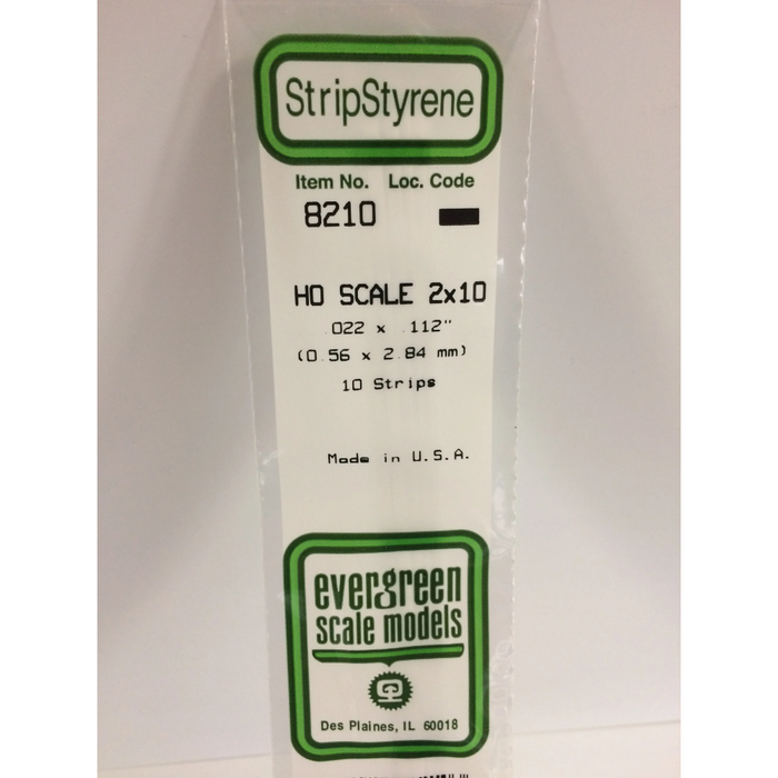 Evergreen 8210 HO Scale Strips 2 x 10 0.6 x 2.8 x 350 mm (0.022 x 0.112 x 14 in)
