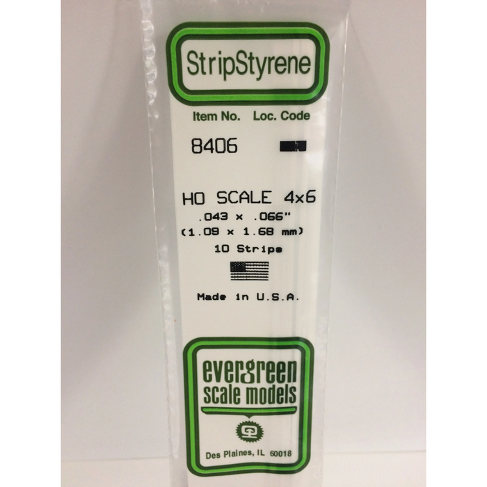 Evergreen 8406 HO Scale Strips 4 x 6 1.1 x 1.7 x 350 mm (0.043 x 0.066 x 14 in)