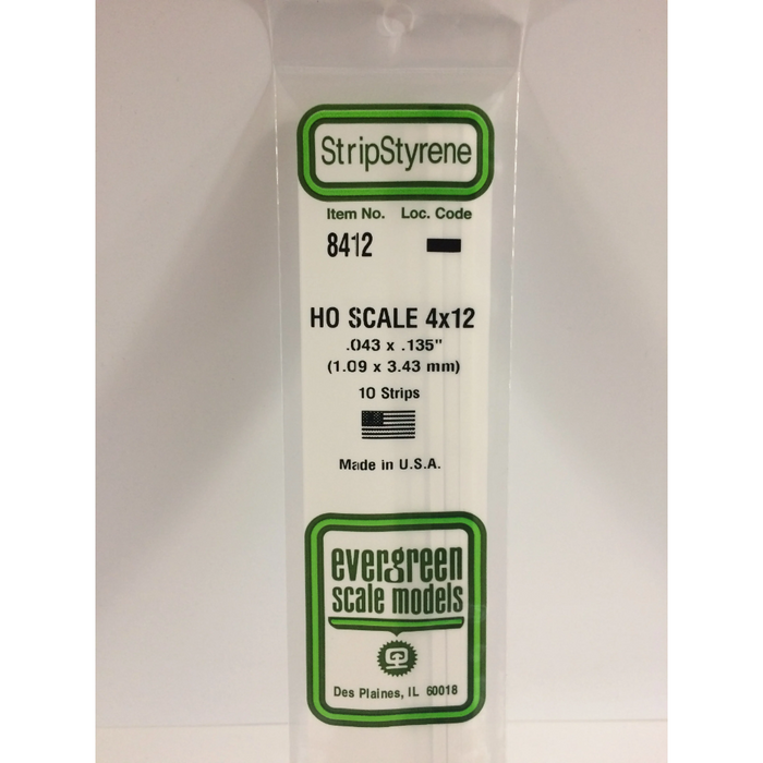 Evergreen 8412 HO Scale Strips 4 x 12 1.1 x 3.4 x 350 mm (0.043 x 0.135 x 14 in)