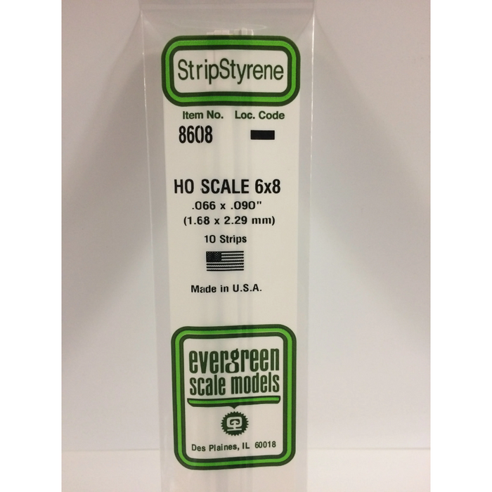 Evergreen 8608 HO Scale Strips 6 x 8 1.7 x 2.3 x 350 mm (0.066 x 0.090 x 14 in)