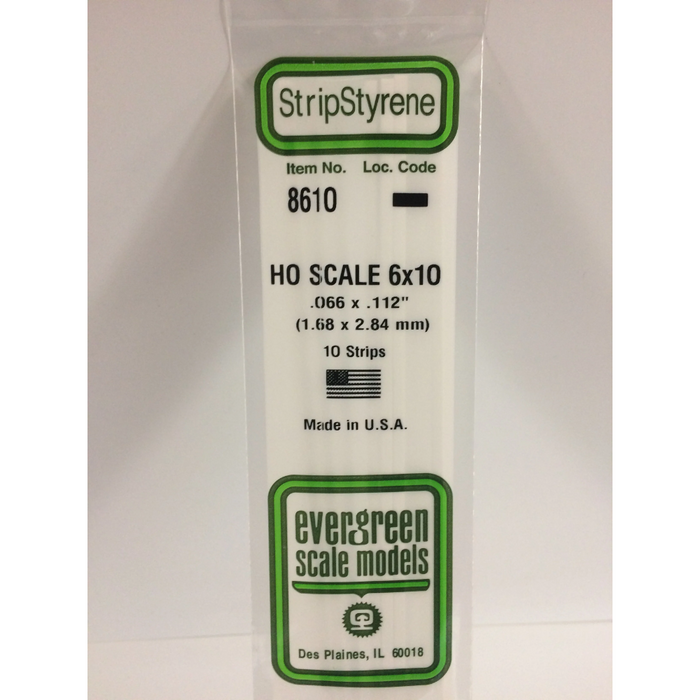 Evergreen 8610 HO Scale Strips 6 x 10 1.7 x 2.8 x 350 mm (0.066 x 0.112 x 14 in)