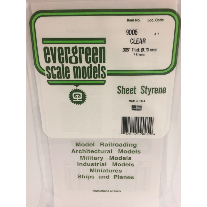 Evergreen 9005 Clear Sheets Clear (0.005in) 0.13 x 150 x 300 mm