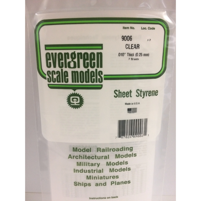 Evergreen 9006 Clear Sheets Clear (0.010in) 0.25 x 150 x 300 mm