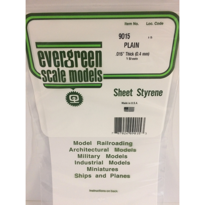 Evergreen 9015 White Sheets White (0.015in) 0.38 x 150 x 300 mm