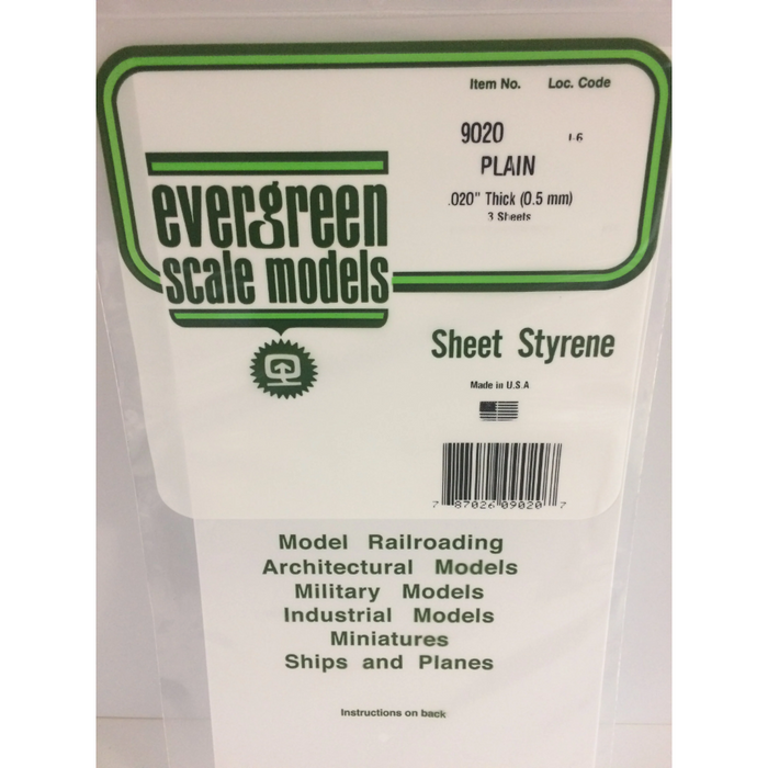 Evergreen 9020 White Sheets White (0.020in) 0.5 x 150 x 300 mm