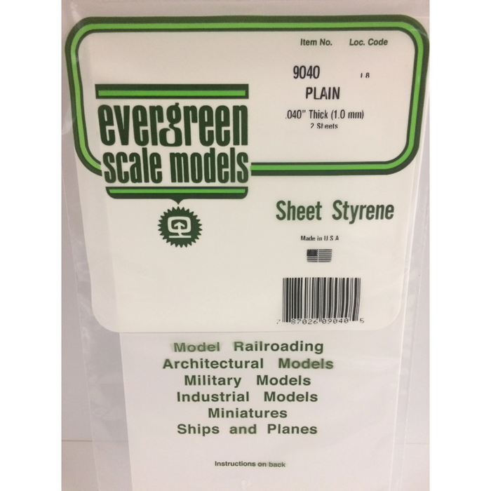 Evergreen 9040 White Sheets White (0.040in) 1.0 x 150 x 300 mm