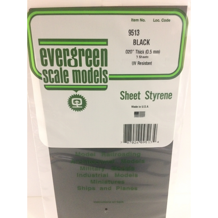 Evergreen 9513 Black Sheets Black (0.020in) 0.5 x 150 x 300 mm
