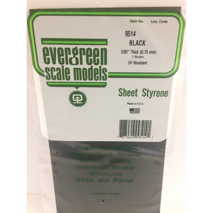 Evergreen 9514 Black Sheets Black (0.030in) 0.75 x 150 x 300 mm