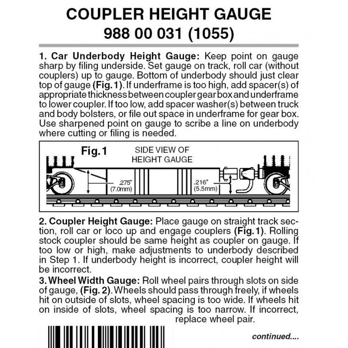 Micro Trains 98800031 N Coupler Height and Standards Gauge