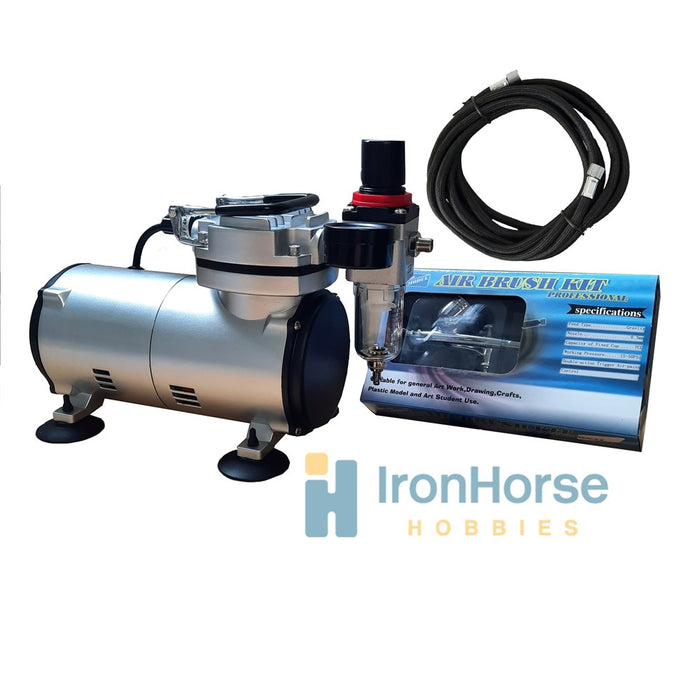 Fengda AC-100 (AS18-2K) Airbrushing Combo Kit - AS18-2 Mini Compressor & BD-130 Dual-Action Airbrush with 0.3 mm nozzle - also includes 3m Braided Hose