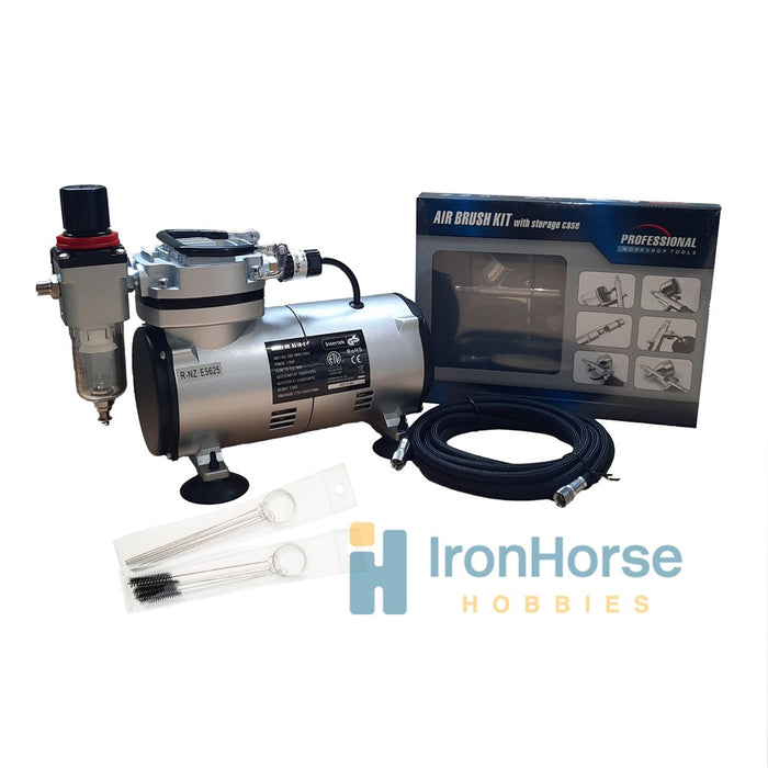 Fengda AC-120 (AS18-2K2) Airbrushing Combo Kit - AS18-2 Mini Compressor & BD-130 Dual-Action Airbrush with 0.2, 0.3 and 0.5mm needles/nozzles - also includes Cleaning Tools and 3m Braided Hose
