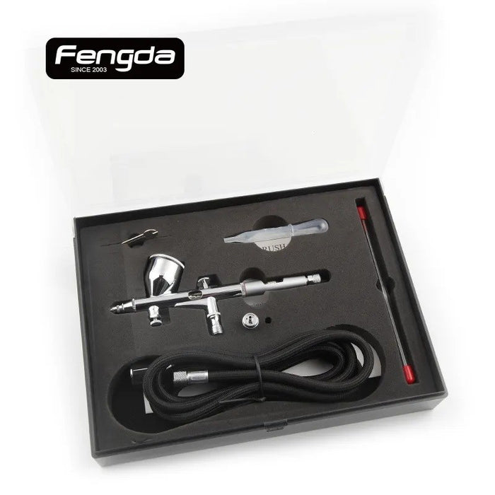Fengda BD-180K Double-action Airbrush Kit with Adjustable Airscrew and Needle Limiter - 0.2 & 0.3 needles/nozzles and 1.9m Braided Hose