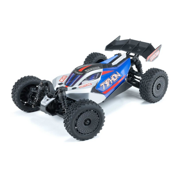 Arrma Typhon Grom Mega 380 Brushed 4X4 Small Scale 1/14 Buggy RTR with Battery & Charger, Blue/Silver