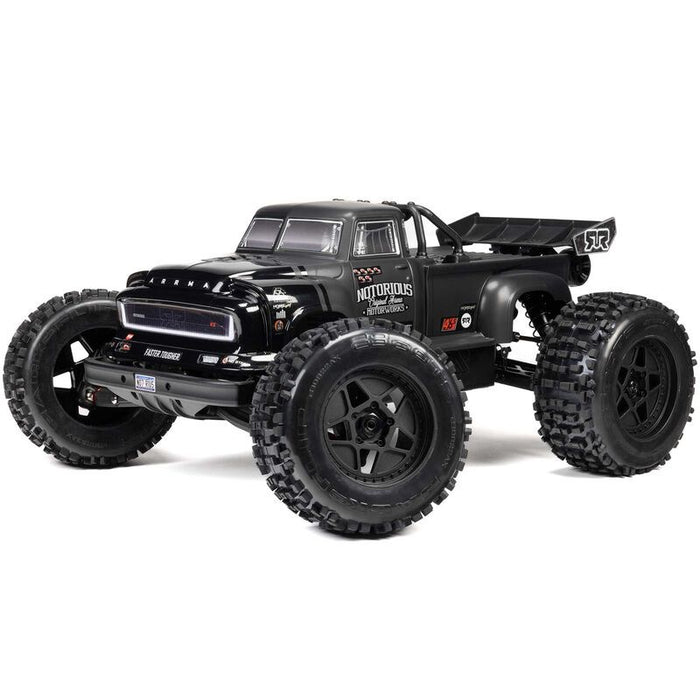 Arrma ARA8611V6T1 1:8 NOTORIOUS 6S V6 4X4 BLX Brushless Stunt Truck RTR, Black