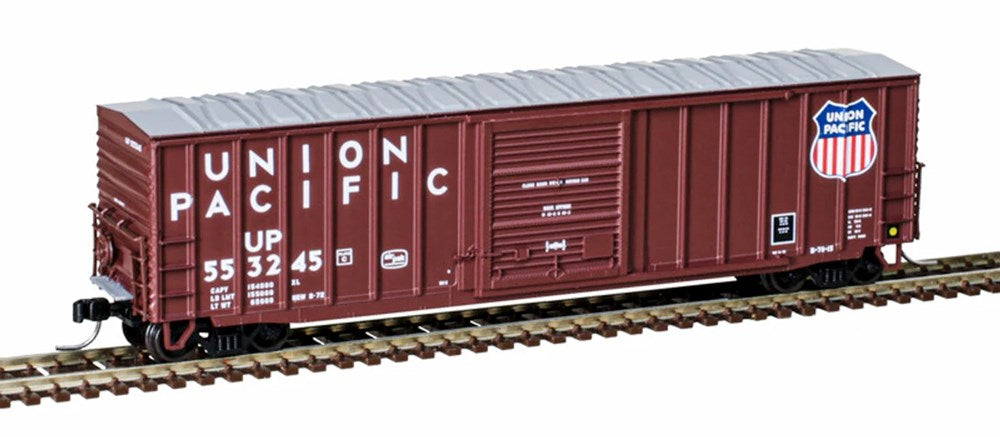Atlas 50006349 N ACF 50' Precision Design Rib-Side Boxcar - Ready to Run - Master(R) -- Union Pacific #553206 (Boxcar Red, white)