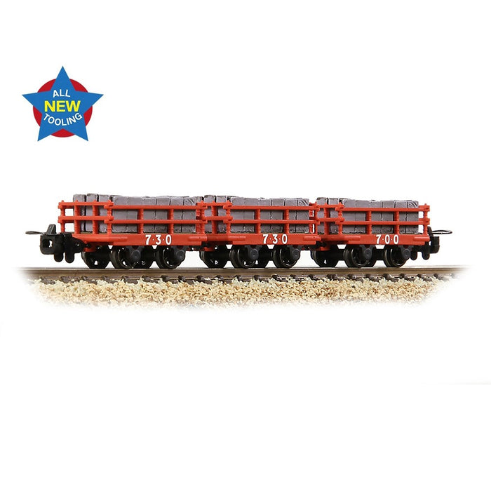 Narrow Gauge [OO9] 393-228 Dinorwic Slate Wagons with sides (3-Pack) in Red [WL]