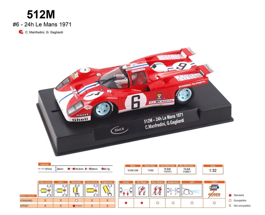 Slot.it CA51d Ferrari 512M - 24h Le Mans 1971 No.6