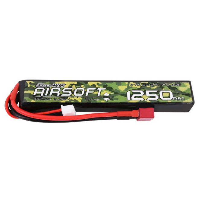 Gens Ace 1250mAh 25C 3s 11.1V Airsoft Gun LiPo Battery - T-Plug/Deans