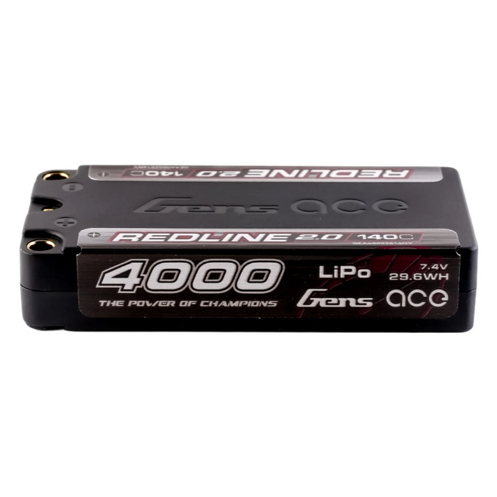 Gens Ace 4000mAh 2S 7.4V 140C HardCase Shorty Redline 2.0 Lipo Battery with 5.0mm bullet connectors