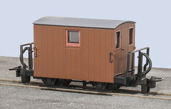 Peco GR-580UB OO-9 FR 4-Wheel Quarryman Coach with 2 Balcony in Unlettered Brown
