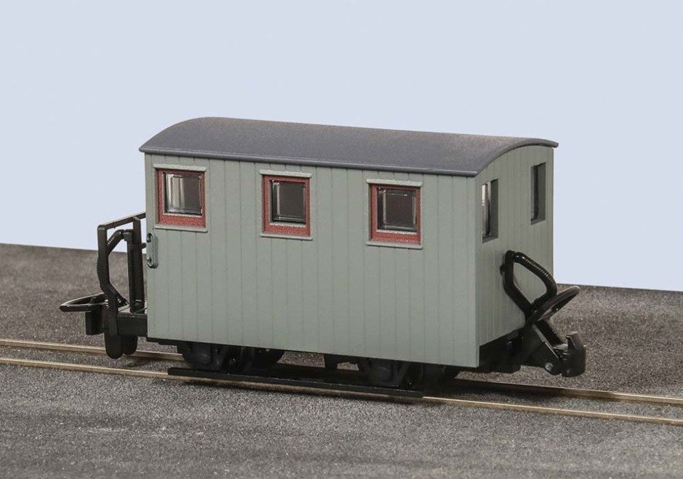 Peco GR-590UY OO-9 FR 4-Wheel Quarryman Coach with 1-balcony in Unlettered Grey