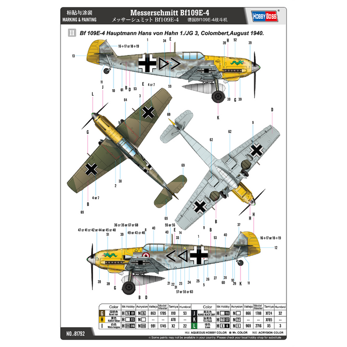 Hobby Boss 81792 1:48 Messerschmitt Bf109E-4