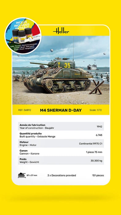 Heller 56892 1:72 STARTER KIT M4 Sherman "D-Day"