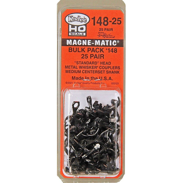 Kadee No.148-25 HO Bulk Pack - 25 pair #148 Whisker® Metal Couplers - Medium (9/32") Centerset Shank