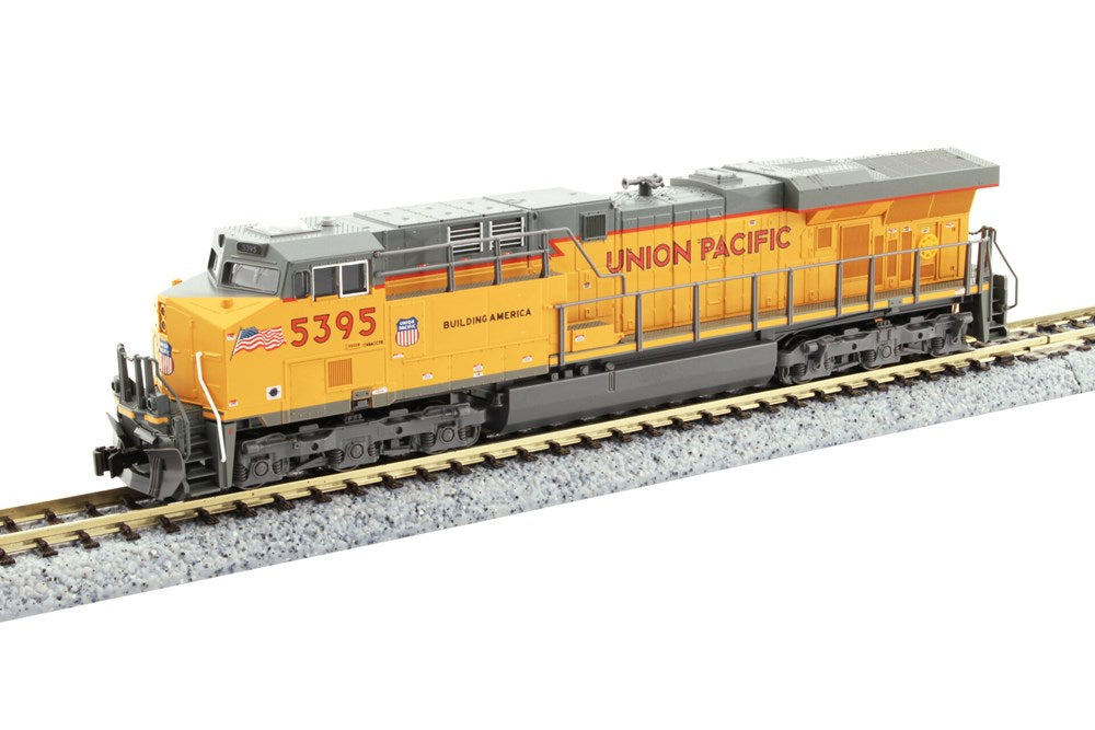 Kato USA 176-8965 N GE ES44AC GEVO - Standard DC -- Union Pacific #5395 (2020s, Armour Yellow, gray, Nose Flag)