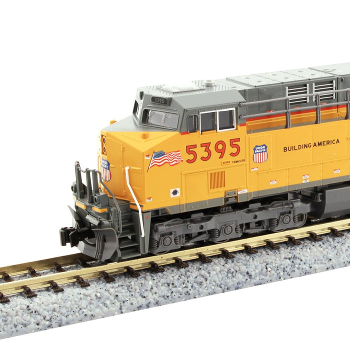 Kato USA 176-8965 N GE ES44AC GEVO - Standard DC -- Union Pacific #5395 (2020s, Armour Yellow, gray, Nose Flag)