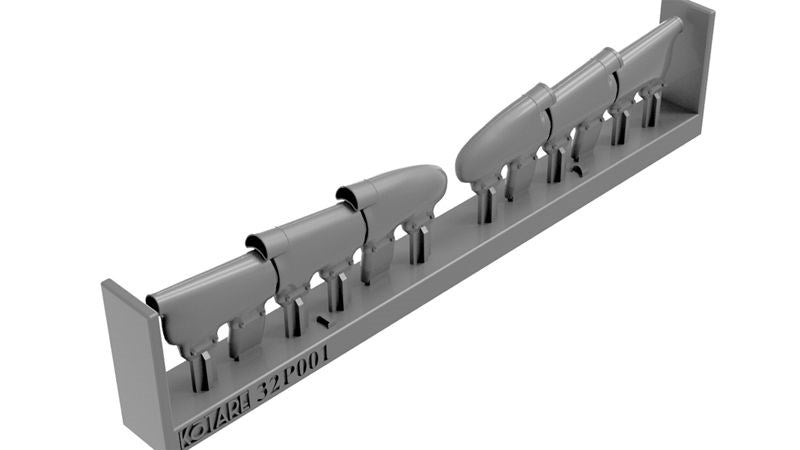 Kotare 32P001 1:32 Spitfire Exhausts, Mk.Ia (Mid/Late), Mk.Ib, Mk.IIa/b, Mk.Va/b (Early) - Triple ejector nozzle outlet
