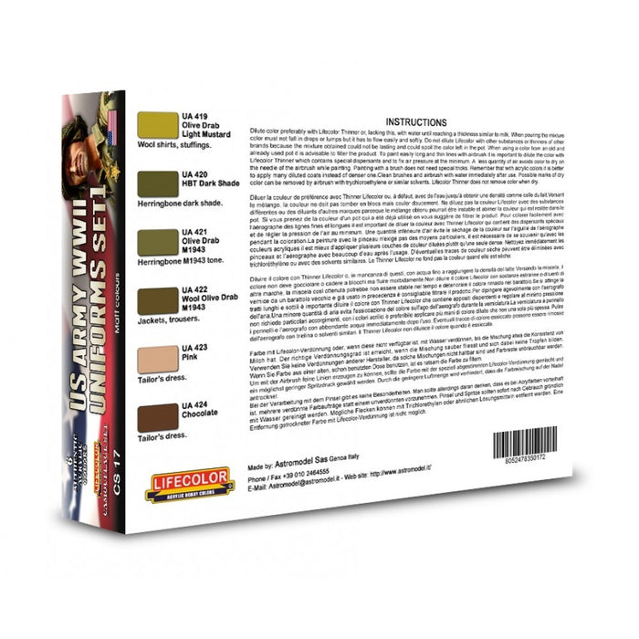 Lifecolor CS17 US Army WWII Uniforms Set 1 (6 pk - 22ml)
