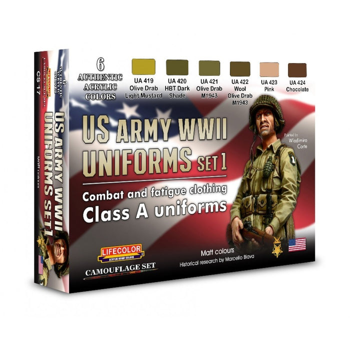 Lifecolor CS17 US Army WWII Uniforms Set 1 (6 pk - 22ml)