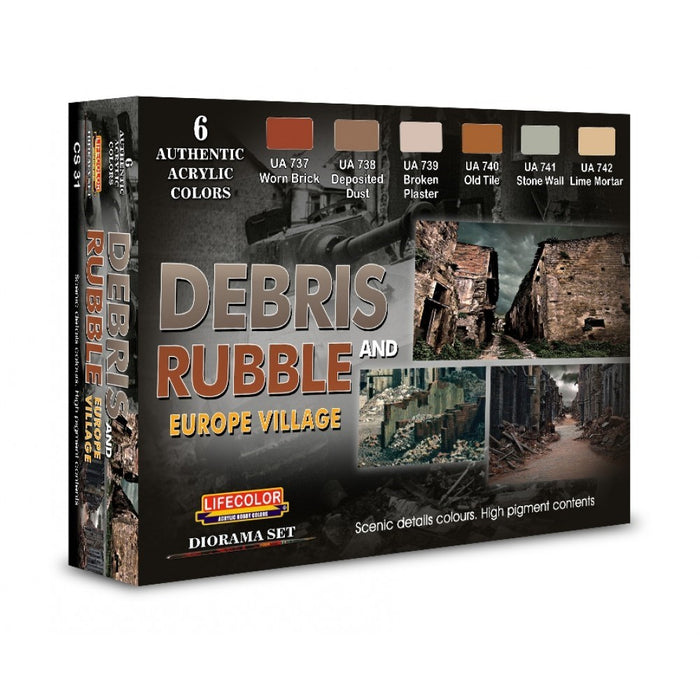 Lifecolor CS31 Debris and Rubble Set - Europe Village (6 pk - 22ml)