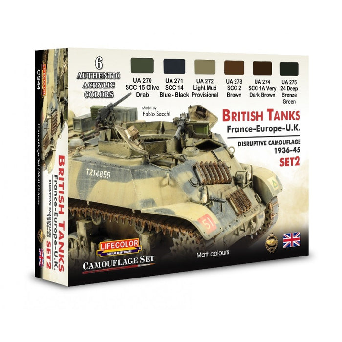 Lifecolor CS44 British Tanks Set 2 - France and Europe - UK Disruptive Camouflage 1936-1945 (6 pk - 22ml)