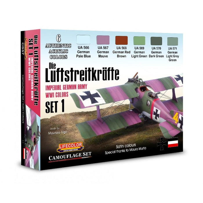 Lifecolor CS57 Die Luftstreitkrafte Imperial German Army WWI Colours Set 1  (6 pk - 22ml)