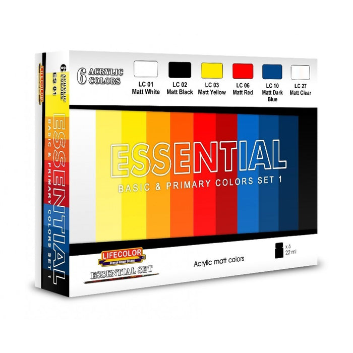 Lifecolor ES01 Essential Basic & Primary Colours Set 1 (6 pk - 22ml)
