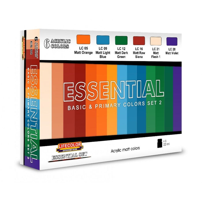 Lifecolor ES02 Essential Basic & Primary Colours Set 2 (6 pk - 22ml)