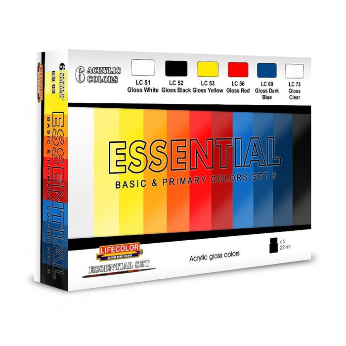 Lifecolor ES03 Essential Basic & Primary Colours Set 3 (6 pk - 22ml)