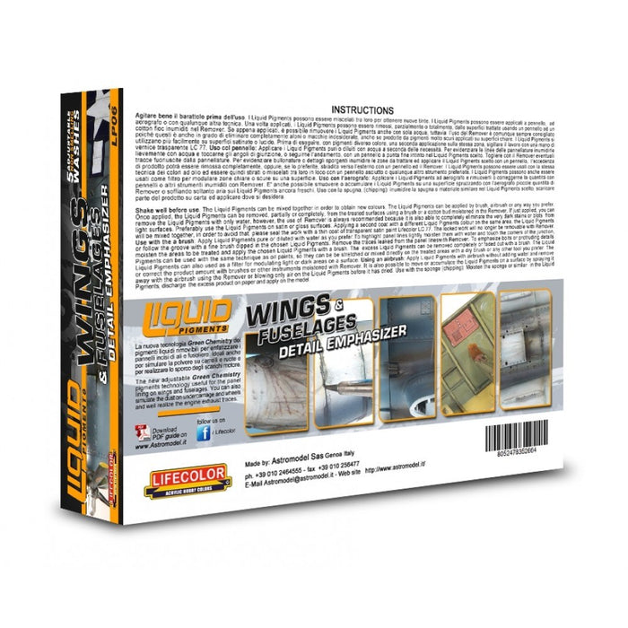 Lifecolor LP06 Liquid Pigments Wings & Fuselages - Detail Emphasizer Set (6 pk - 22ml)