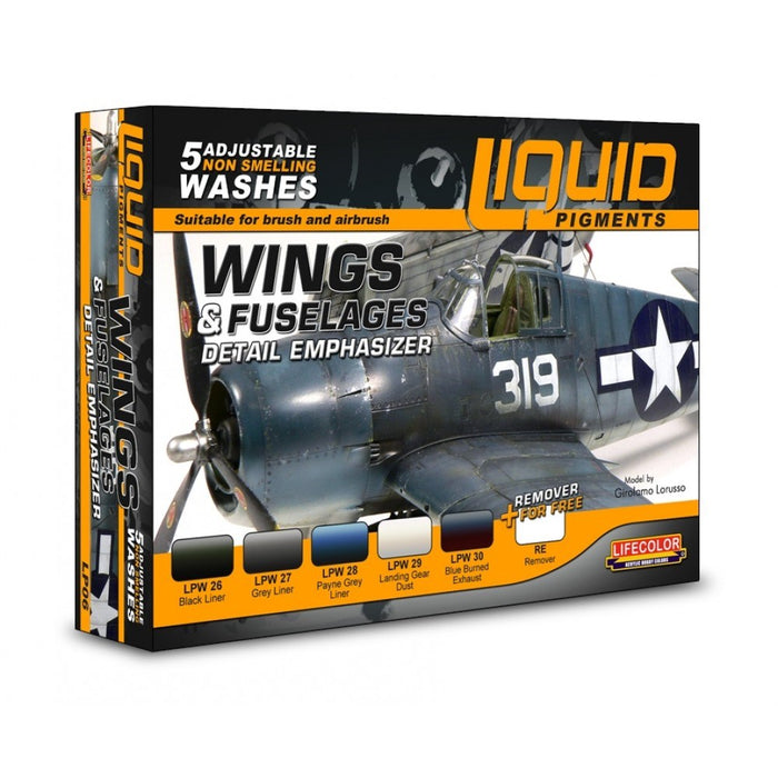 Lifecolor LP06 Liquid Pigments Wings & Fuselages - Detail Emphasizer Set (6 pk - 22ml)