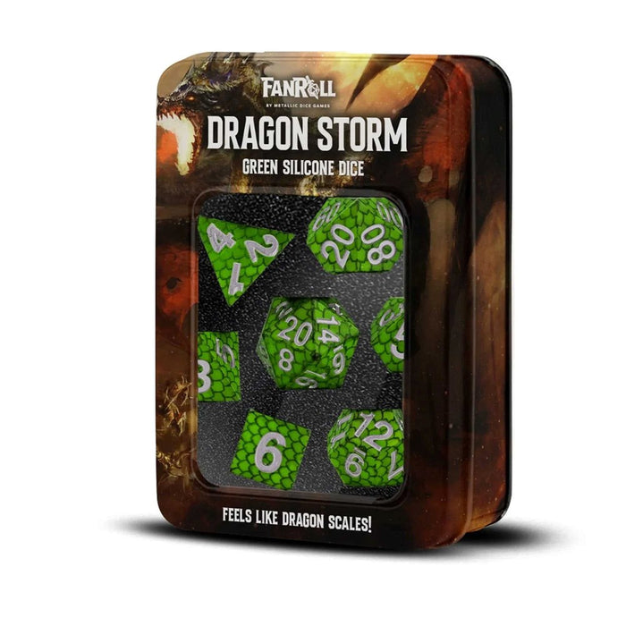 MDG Silicone 16mm Poly Dice Set - Dragon Storm Green Dragon Scales