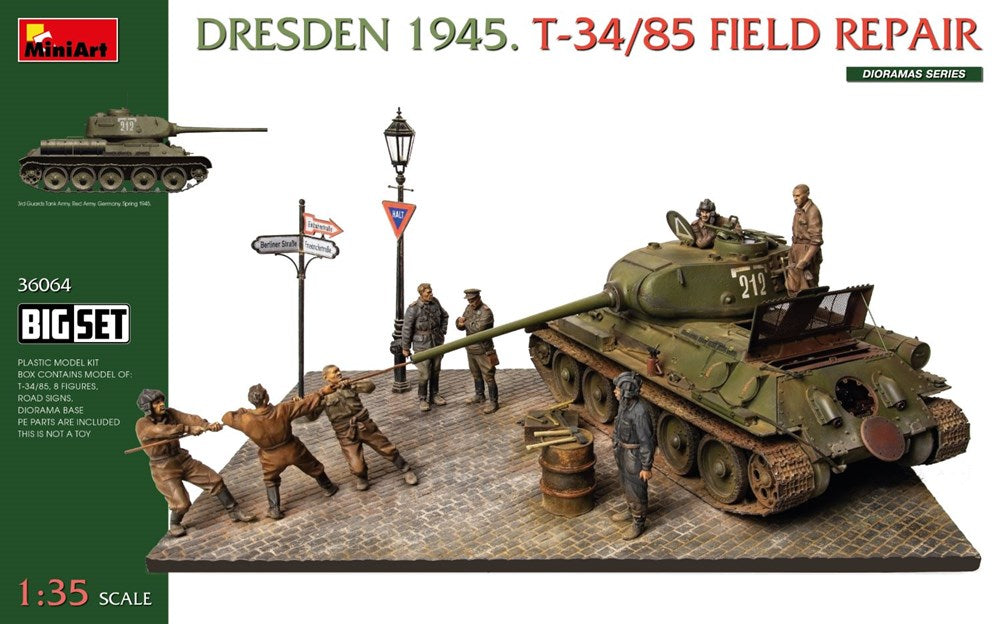 MiniArt 36064 1:35 Dresden 1945. T-34/85 Field Repair. Big Set