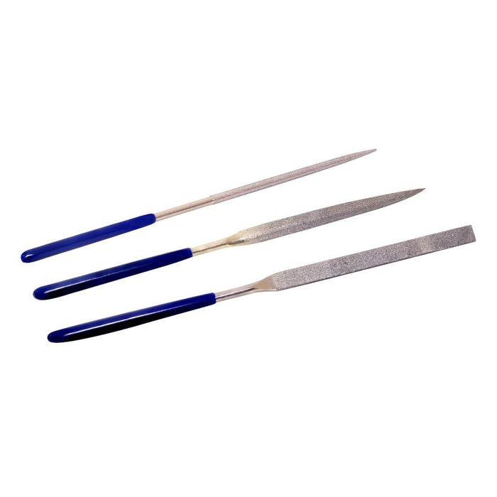 Model Maker MM007 Diamond Files Set (3 Pcs - Flat, Half Round & Round - 140mm)