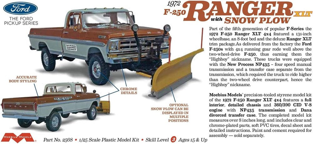 Moebius Models 2568 1:25 1972 Ford F-250 4x4 with Snowplow