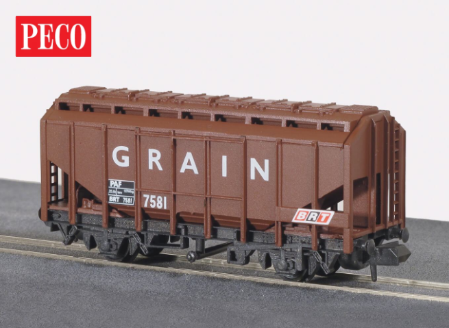 Peco NR-P66 N 4-Wheel Grain Hopper - Brown with BRT logos