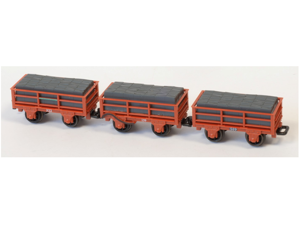Peco GR-322 OO-9 2 Ton Slate Wagon Pack in Red - Festiniog Railway (Unbraked x2 Braked x1)